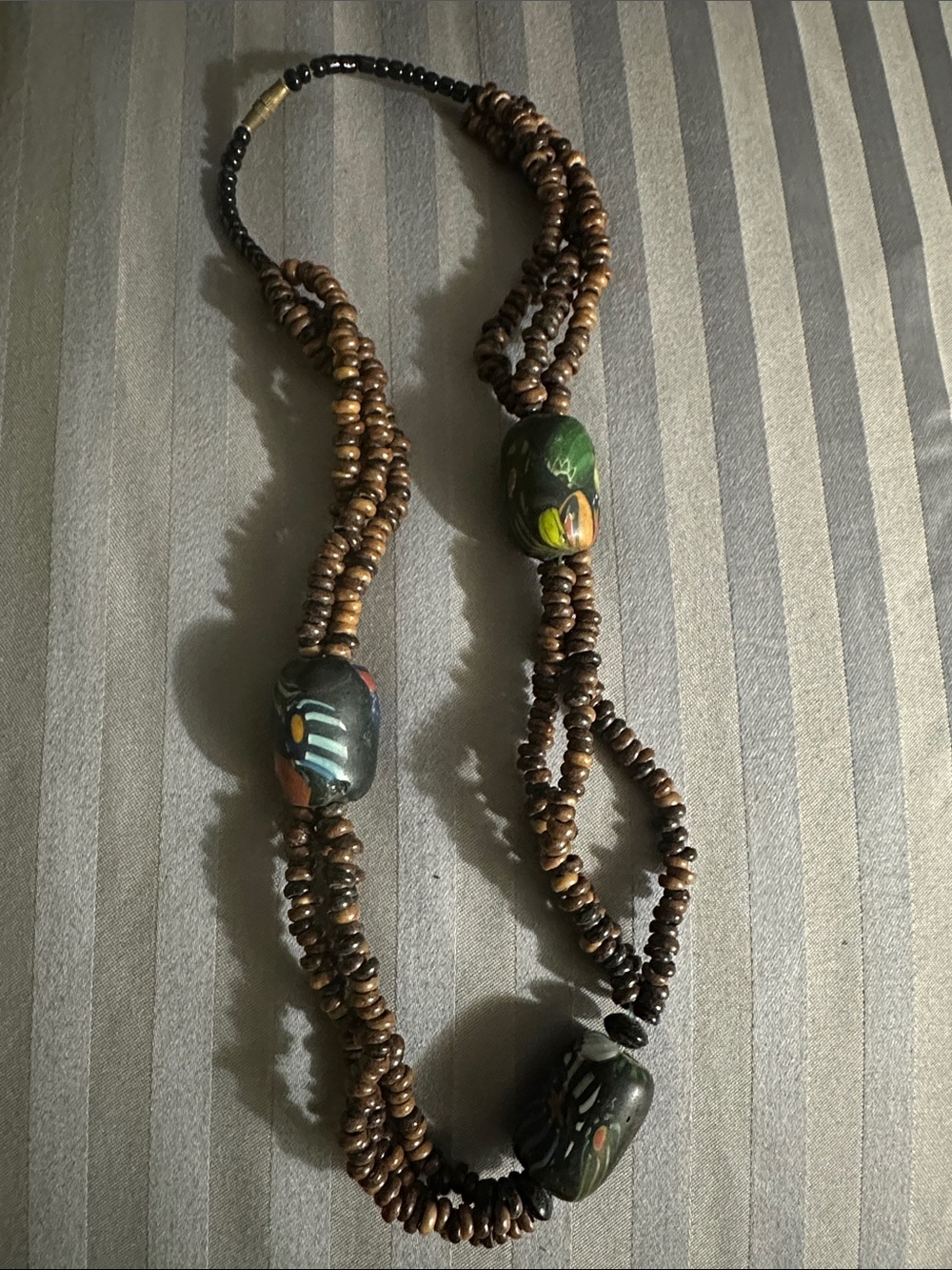 Handcrafted Brown Beaded Necklace with Painted Accent Beads